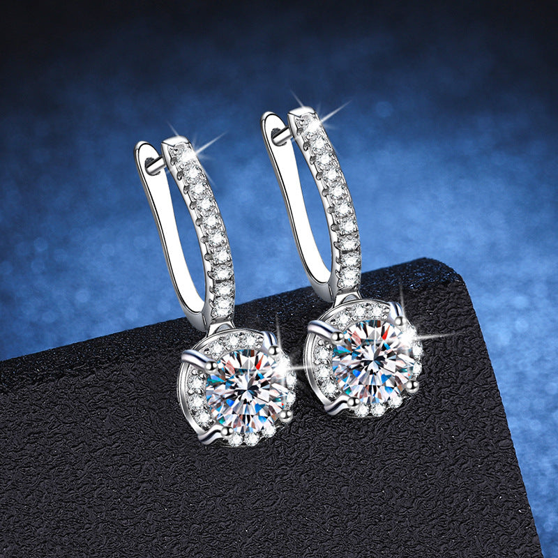 Earrings Luxury 925 Sterling Silver Drop Earrings with One Carat Moissanite D Color Gemstone