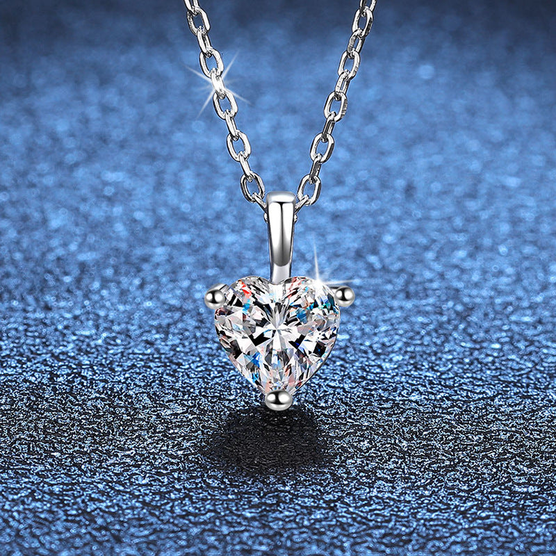 Necklace Sterling Silver Heart-Shaped Moissanite Pendant with 1 Carat D Color Stone