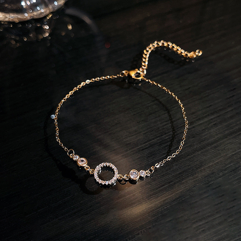 Geometric Circle Titanium Steel Bracelet for Women - Trendy Gold Design