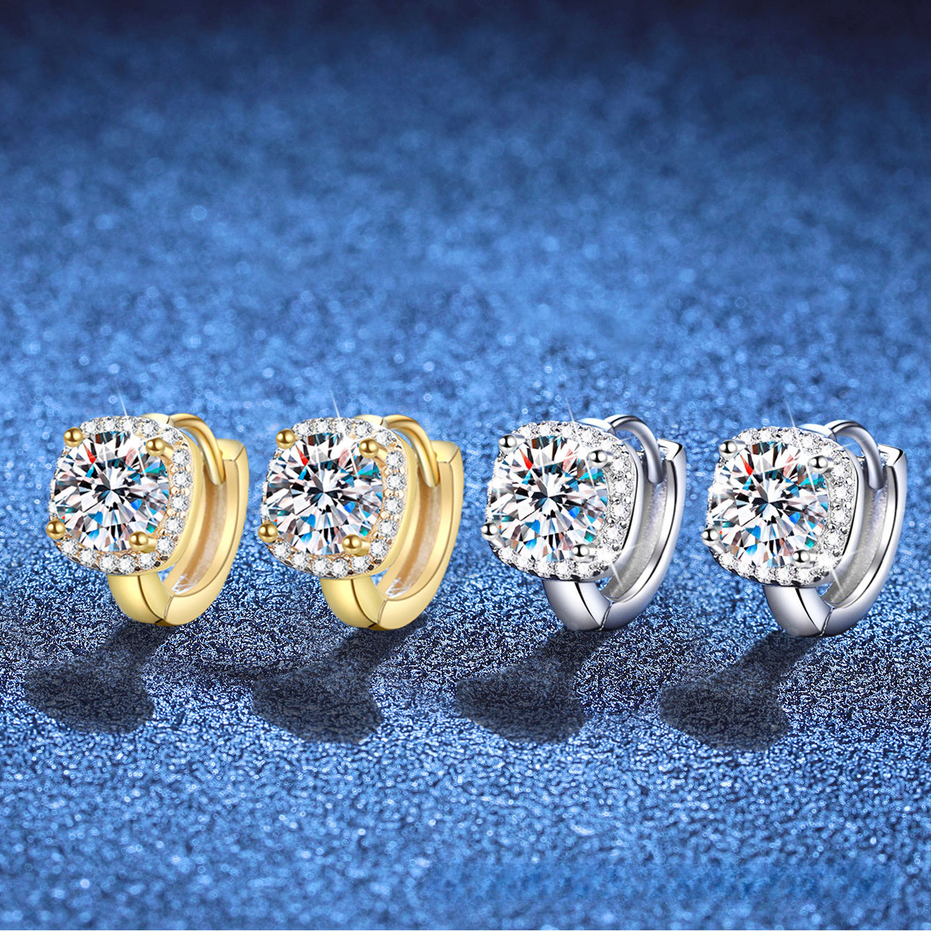 Elegant Sterling Silver Moissanite Hoop Earrings with Cushion Cut Halo Design