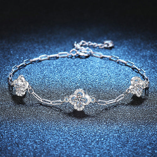 Bracelet Sterling Silver Four Leaf Clover Moissanite Diamond Chain Bracelet for Women