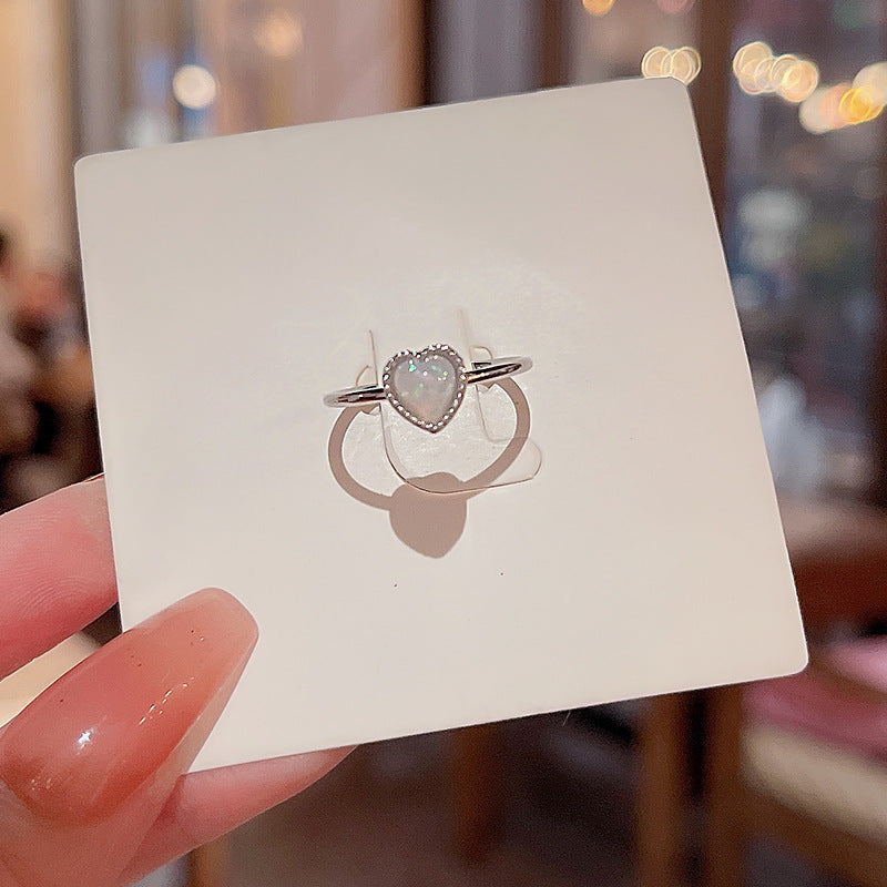 Adjustable Heart-Shaped Silver-Tone Ring for Women - Minimalist and Trendy Design