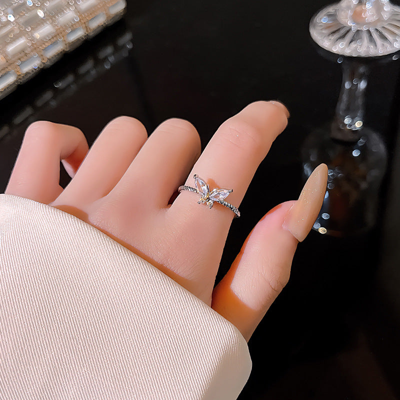 Butterfly Zircon Adjustable Ring for Women - Minimalist Geometric Design