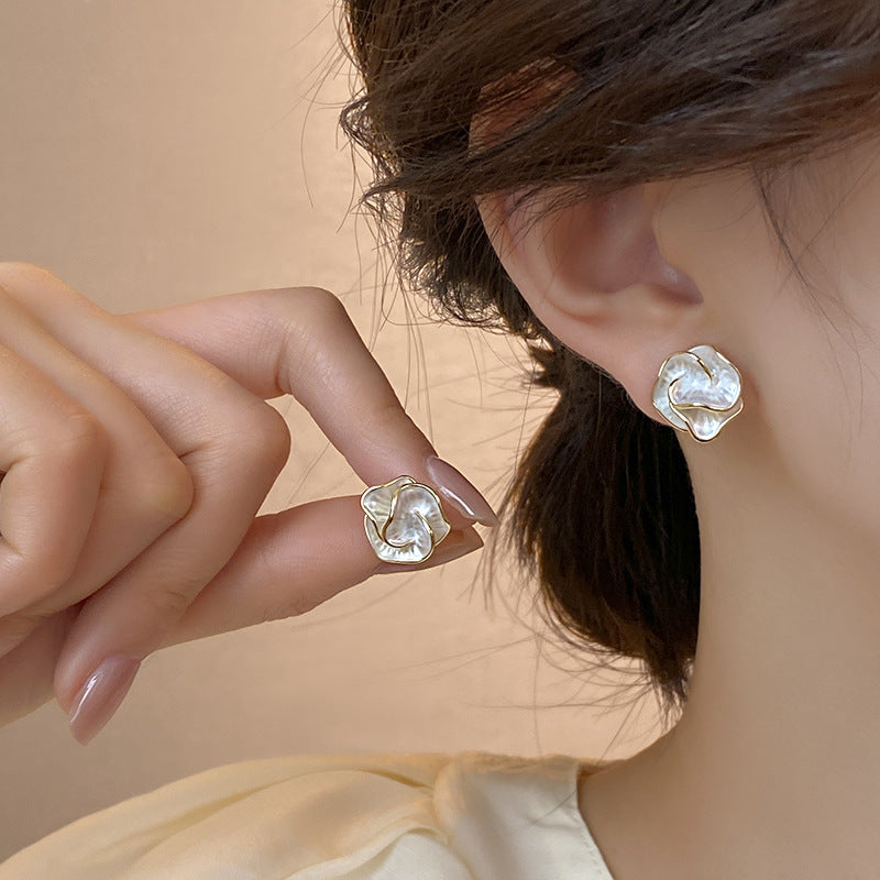 S925 Silver-Plated Camellia Flower Stud Earrings for Women, Minimalist Style