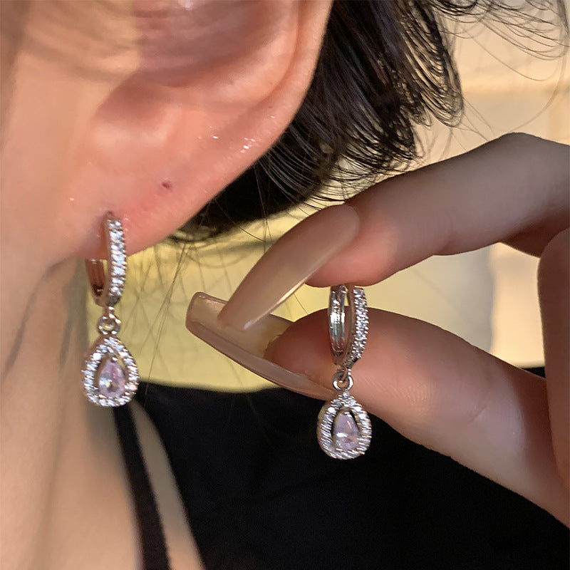 Geometric Teardrop Earrings with Micro-Pave Zirconia Accents in Gold or Silver Tone