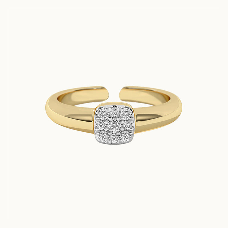 Geometric 925 Sterling Silver  Square Cushion Cluster Cubic Zirconia Open Adjustable Ring