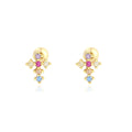 Cross Shaped Cubic Zirconia Multicoloured Gemstone 925 Sterling Silver Stud Earrings