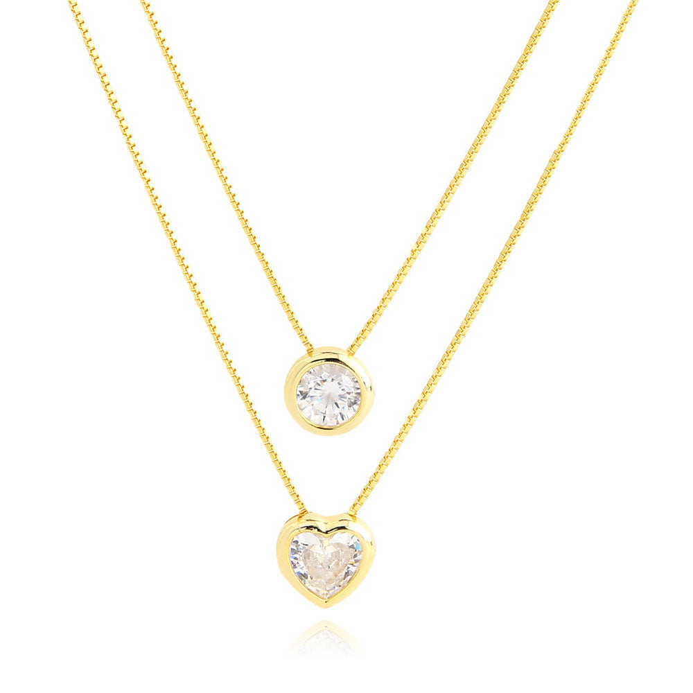 Cubic Zirconia Round and Heart-Shaped Beaded Pendants  925 Sterling Silver Necklace