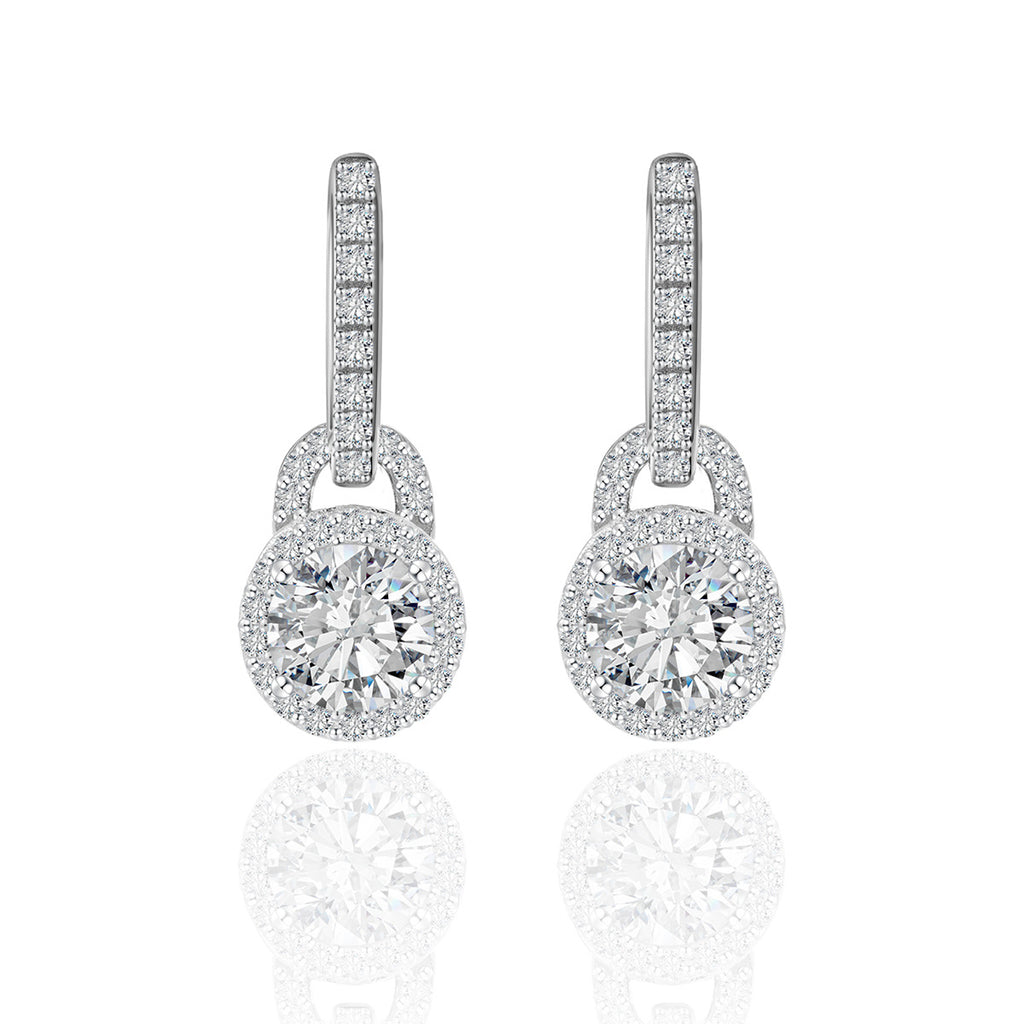 Moissanite Geometric Round Halo Drop Earrings  925 Sterling Silver Earring