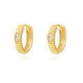 Marquise 925 Sterling Silver Geometric Oval Design Clear Cubic Zirconia Ribbed Huggie Hoop Earrings