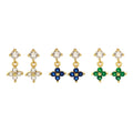 Mini Delicate Four Leaf Clover Cubic Zirconia Drop 925 Sterling Silver Stud Earrings