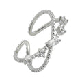Cubic Zirconia Cross Style Open Adjustable Band 925 Sterling Silver Ring