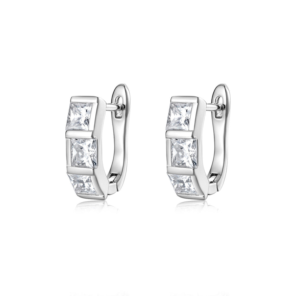 Mossanite Square Stone with Three Small Circles 925 Sterling Silver Earrings