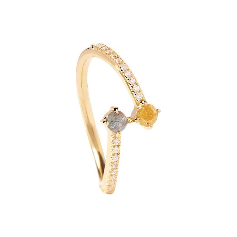 Cubic Zirconia Open Adjustable Ring 925 Sterling Silver Minimalist Pave Band Dual Round Stone Fashion Ring