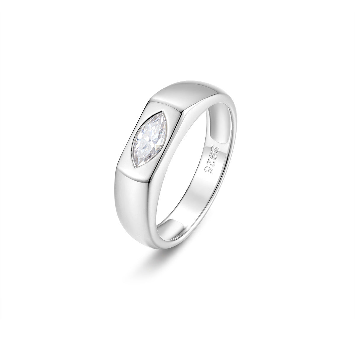 Minimalist Marquise Cut White Moissanite 925 Sterling Silver Signet Band Ring