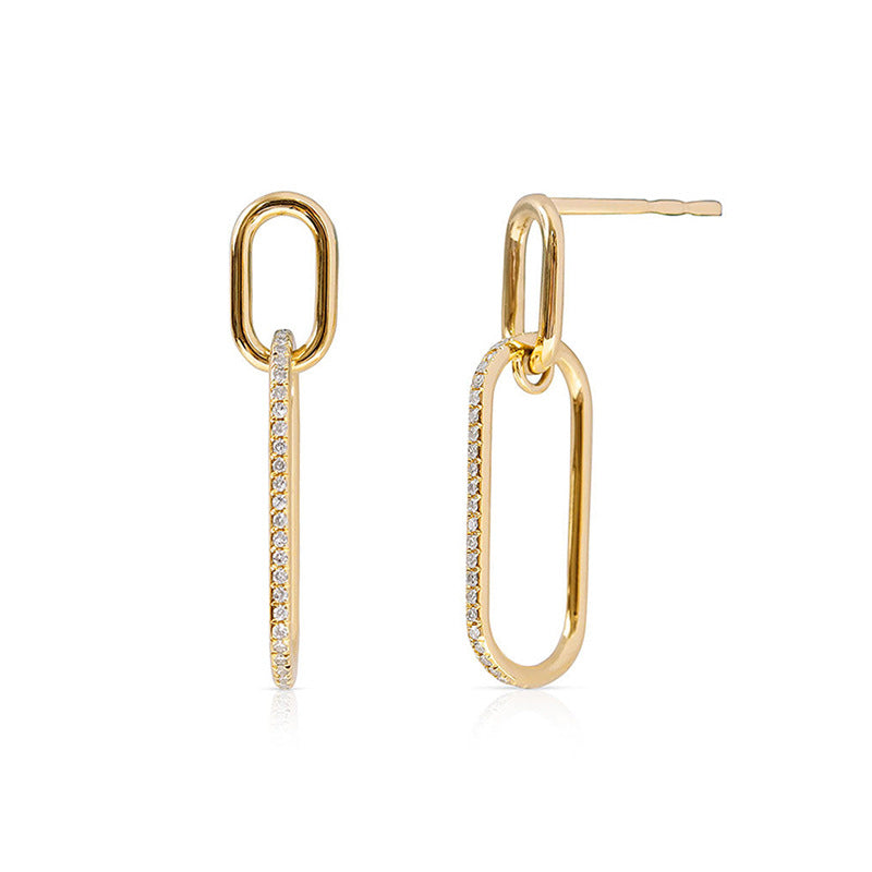 Fashion Commuter Elegant Modern Minimalist Jewelry Geometric Double Oval Link Cubic Zirconia 925 Sterling Silver Drop Stud Earrings