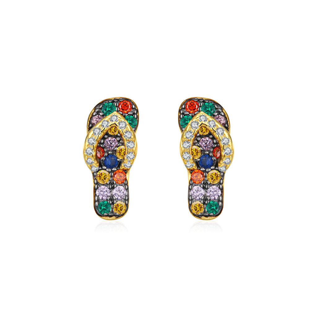 Colorful Skateboard Style Cubic Zirconia Gold Plated 925 Sterling Silver Earrings