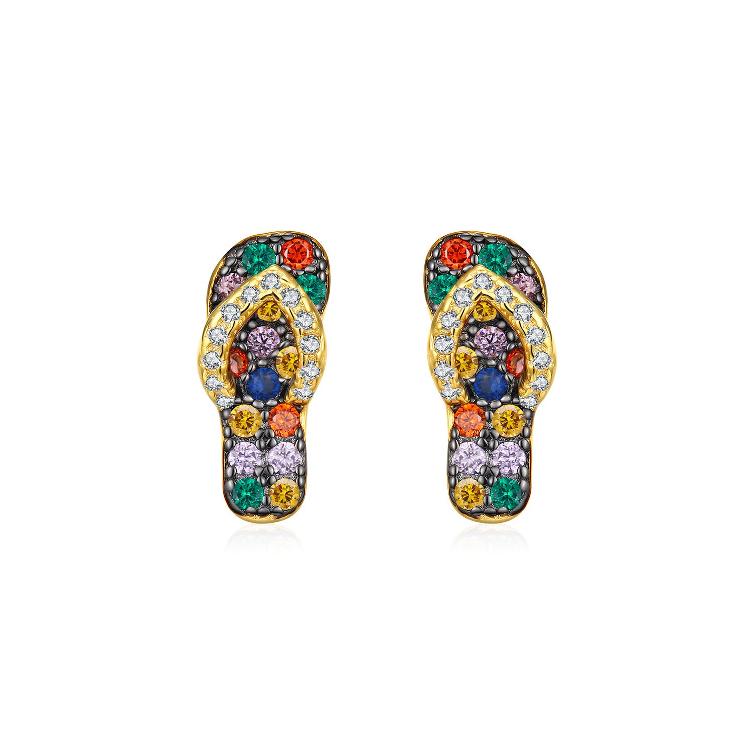 Colorful Skateboard Style Cubic Zirconia Gold Plated 925 Sterling Silver Earrings