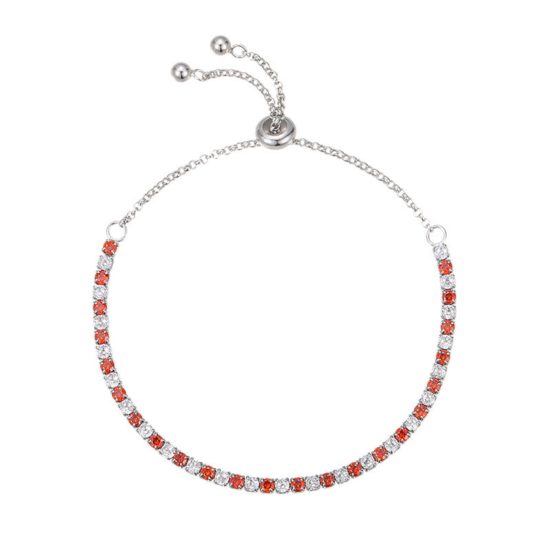 Geometric Design Cubic Zirconia Fashion Tennis Women in 925 Sterling Silver with Adjustable Bracelet