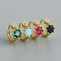 Geometric Circle Design  Colorful Circle and Teardrop Shapes 925 Sterling Silver and Cubic Zirconia Earrings