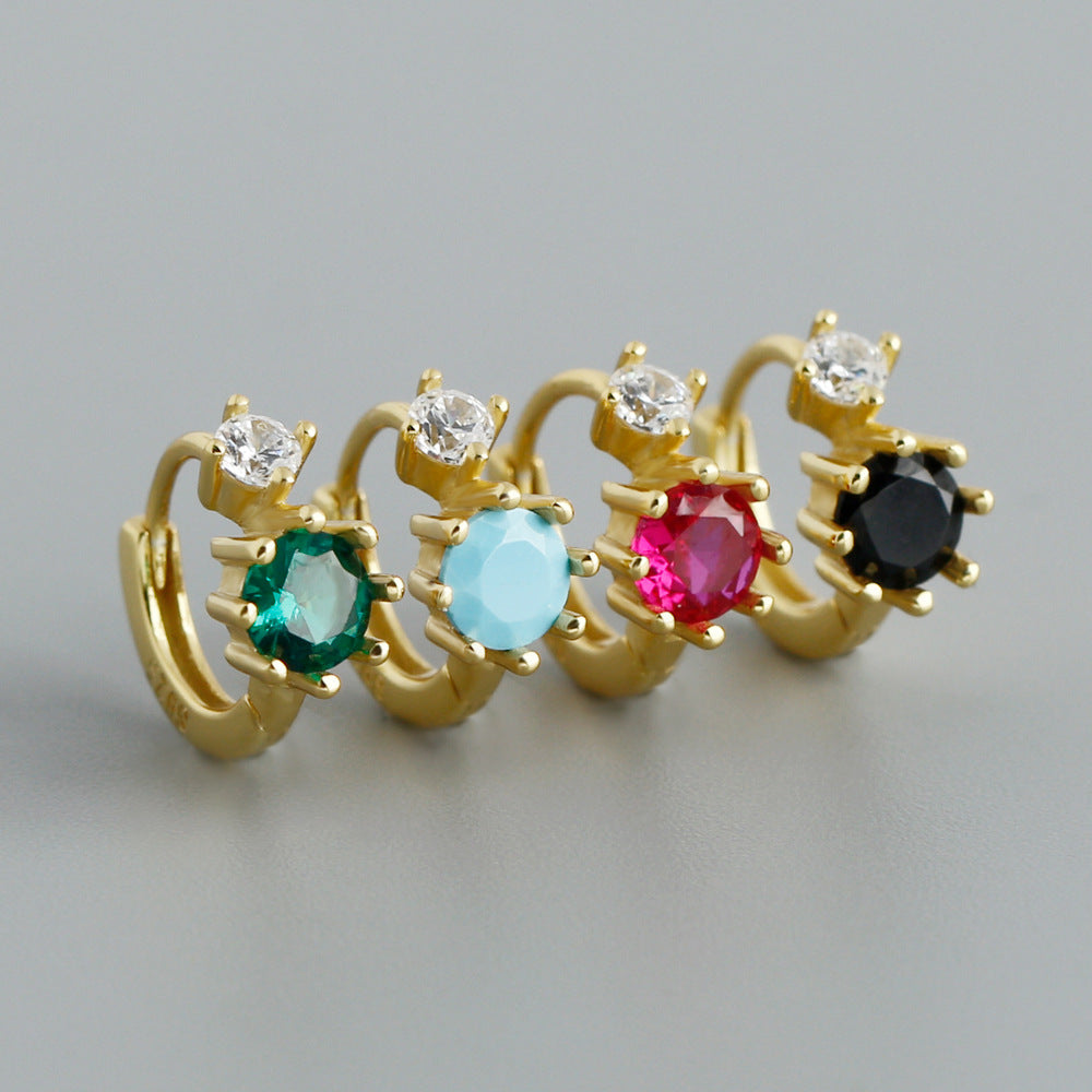Geometric Circle Design  Colorful Circle and Teardrop Shapes 925 Sterling Silver and Cubic Zirconia Earrings
