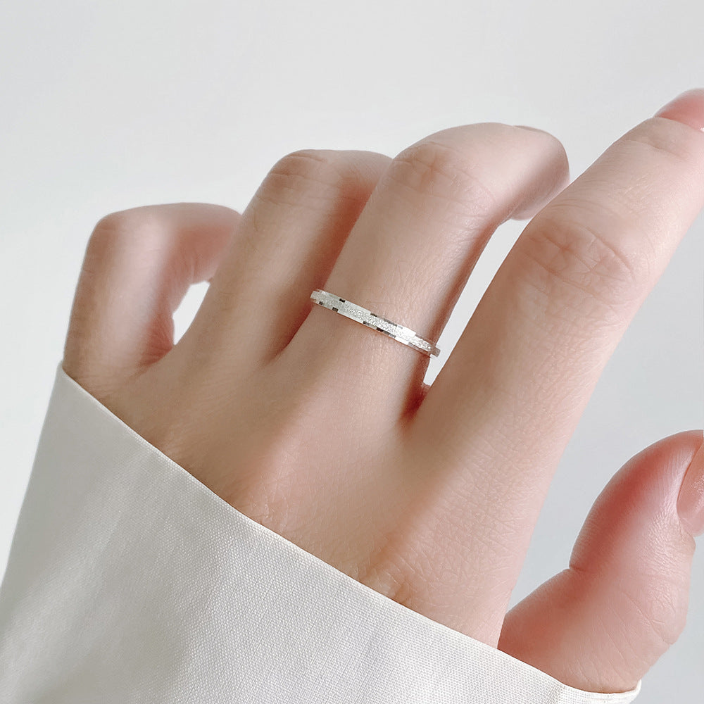 Minimalist Frosted Starry Faceted Carved 990 Fine Silver Slim Band Ring