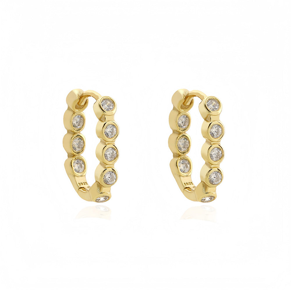Geometric Shaped Cubic Zirconia And 925 Sterling Silver Huggie Hoop Earrings