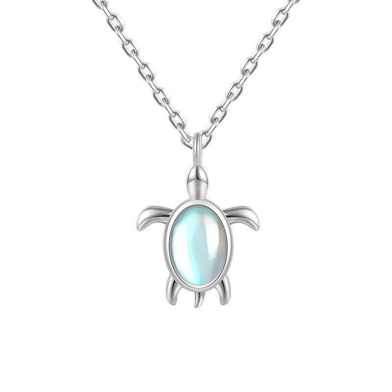 Synthetic Moonstone Turtle Pendant  925 Sterling Silver Necklace