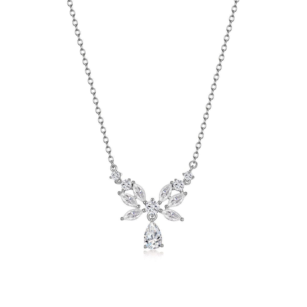 Butterfly Wing Marquise And Pear Cut Moissanite  925 Sterling Silver Pendant Necklace