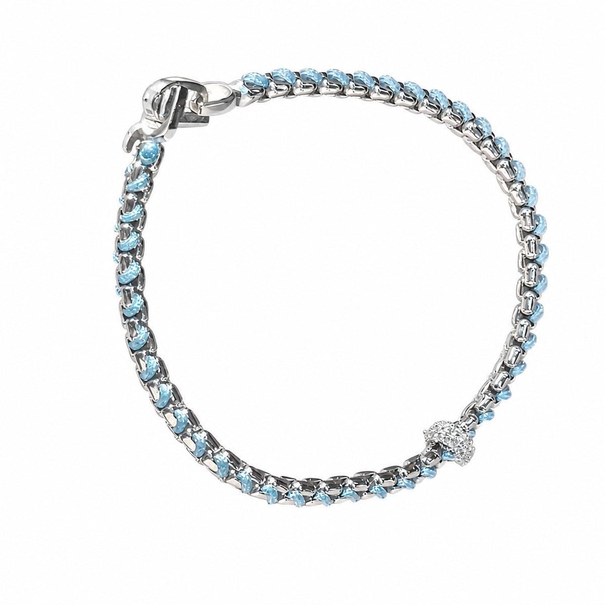 925 Sterling Silver Blue Vine Sparkling Zirconia Elegant Chain Bracelet
