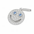 925 Sterling Silver Blue Smiley-Face Zirconia Round  Elegant and Sweet Necklace Pendant