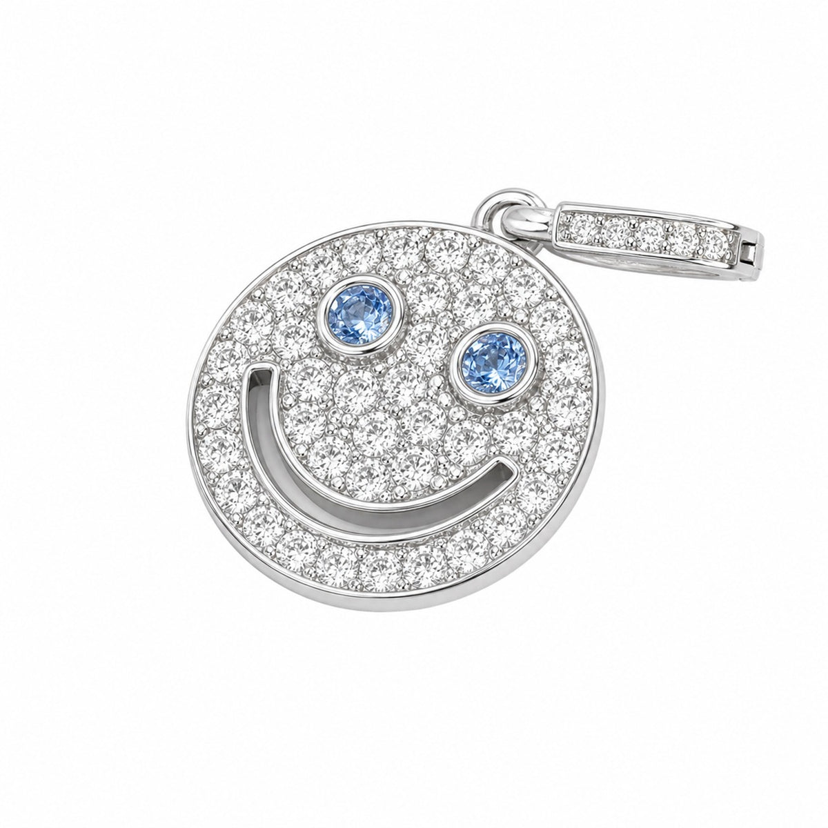 925 Sterling Silver Blue Smiley-Face Zirconia Round  Elegant and Sweet Necklace Pendant