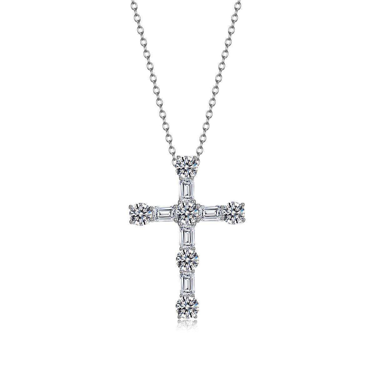 Religious Cross White Moissanite S925 Sterling Silver Pendant Necklace