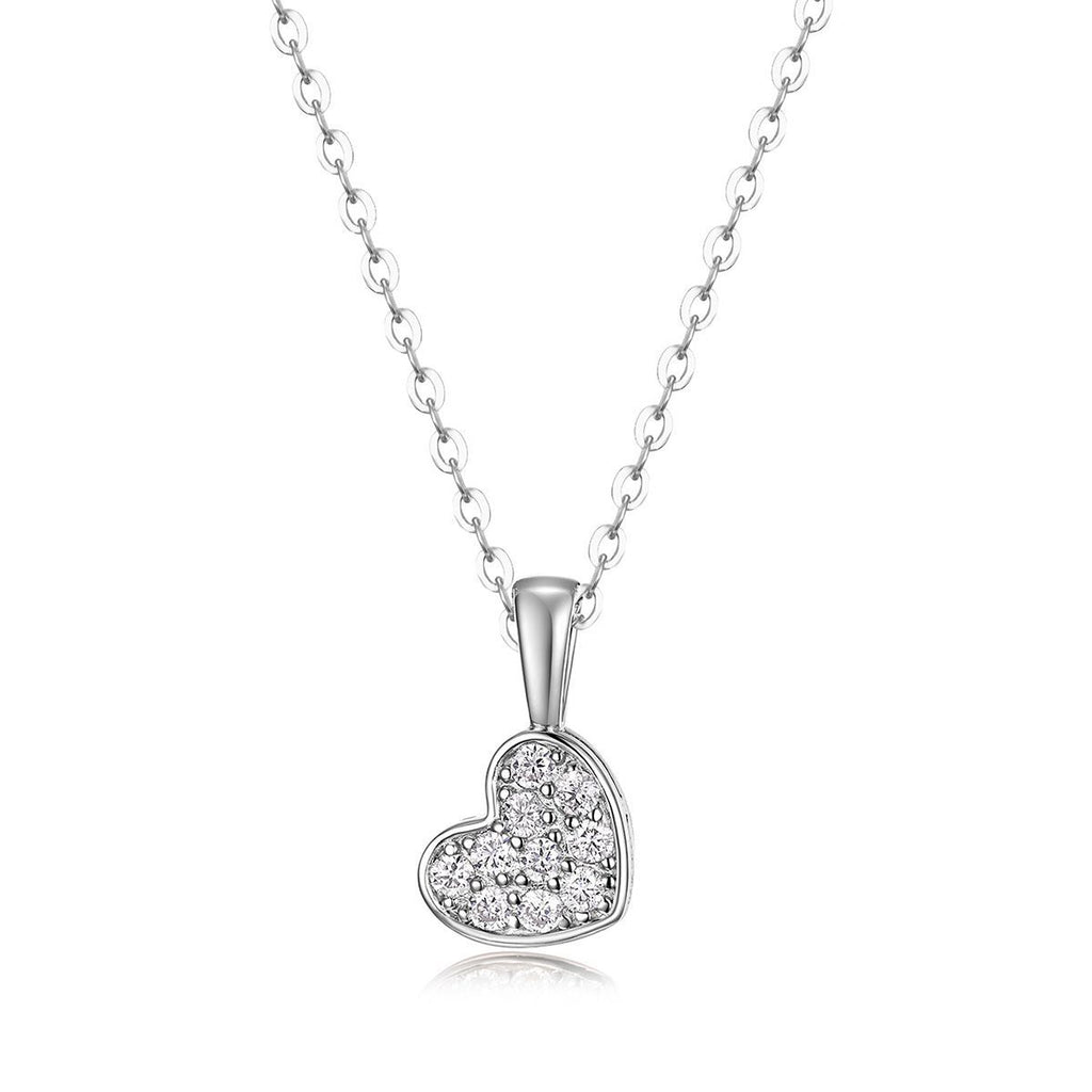 Heart Shape White Moissanite Pave Cluster 925 Sterling Silver Necklace