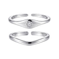 Minimalist Modern Geometric Wave 925 Sterling Silver Ring with Cubic Zirconia Adjustable Ring