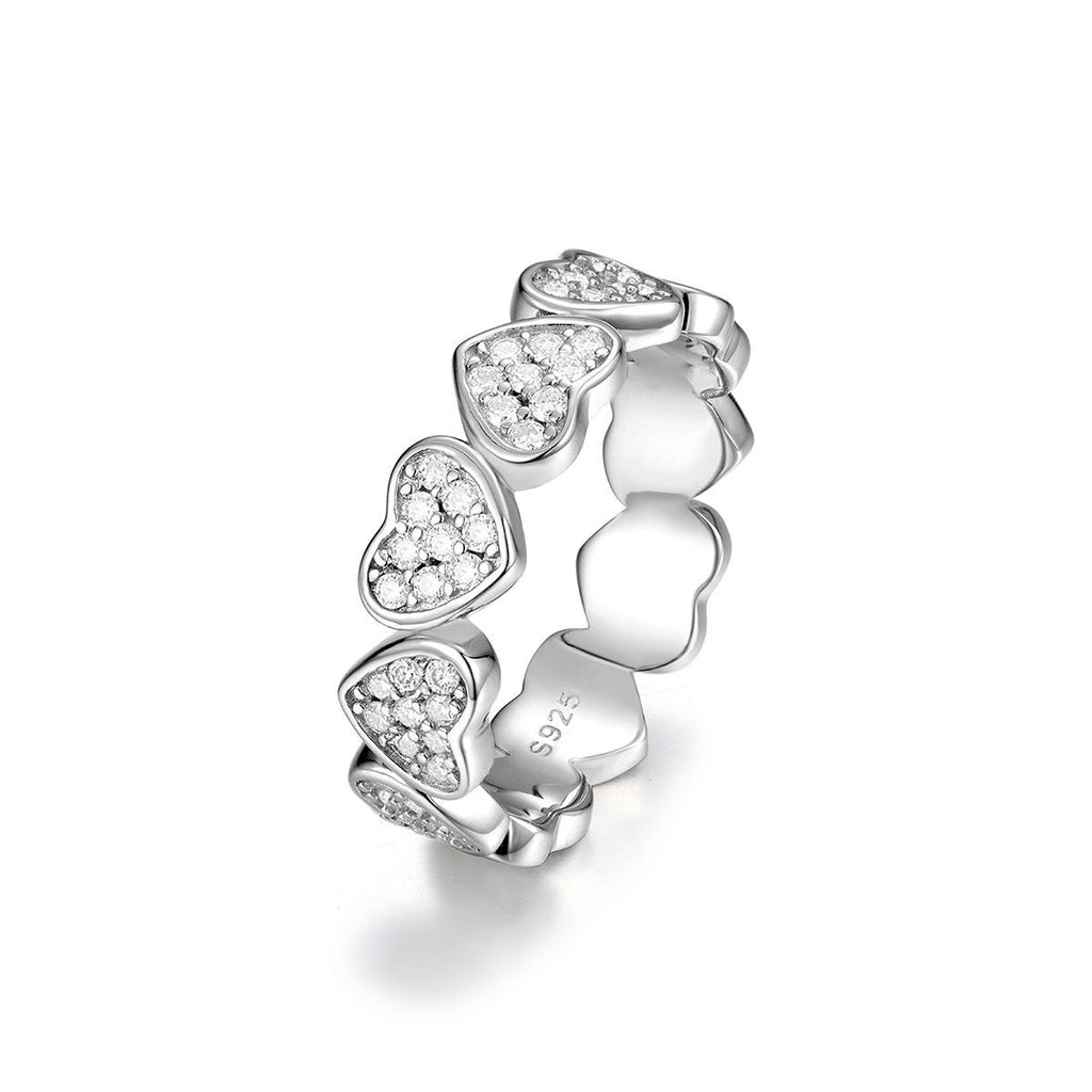 White Moissanite Heart Eternity Band Ring In S925 Sterling Silver  Ring