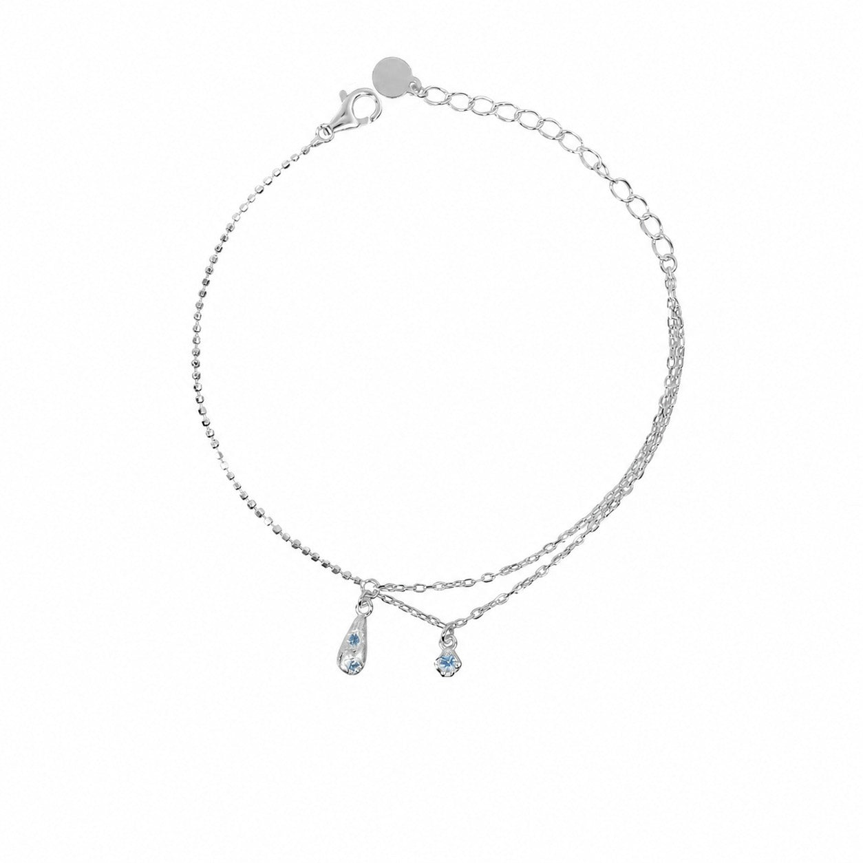 Cubic Zirconia Teardrop Pendant: 925 Sterling Silver Minimalist Layered Teardrop Pendant with Double Chain Bracelet