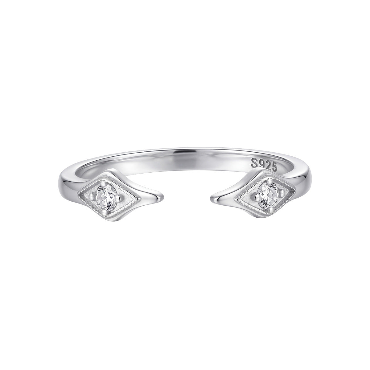 Minimalist Modern Elegant Fashion Clear Cubic Zirconia 925 Sterling Silver Adjustable Open Ring