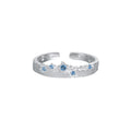 Brushed Texture Star Pattern Blue Cubic Zirconia 925 Sterling Silver Adjustable Ring