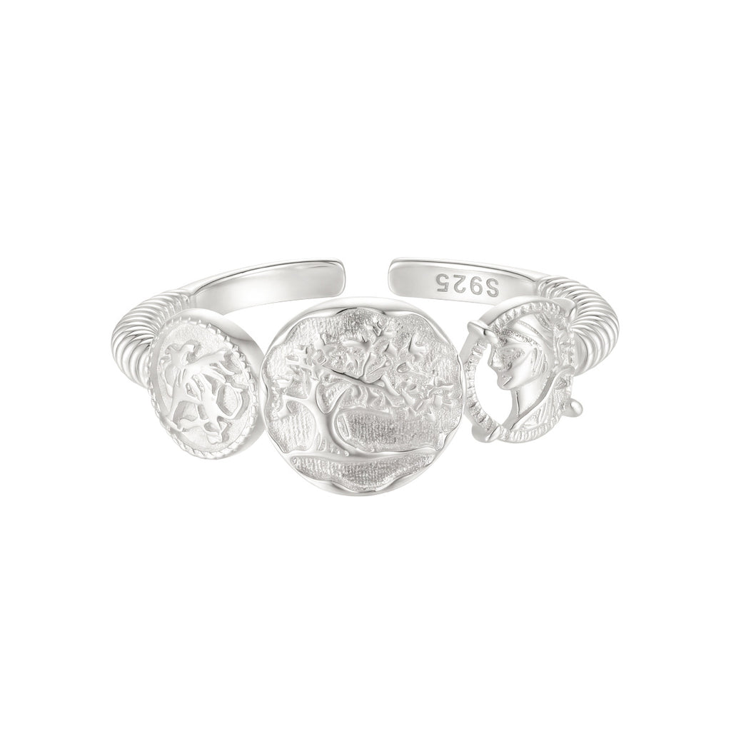 Vintage Ancient Coin Relief Portrait 925 Sterling Silver Adjustable Ring