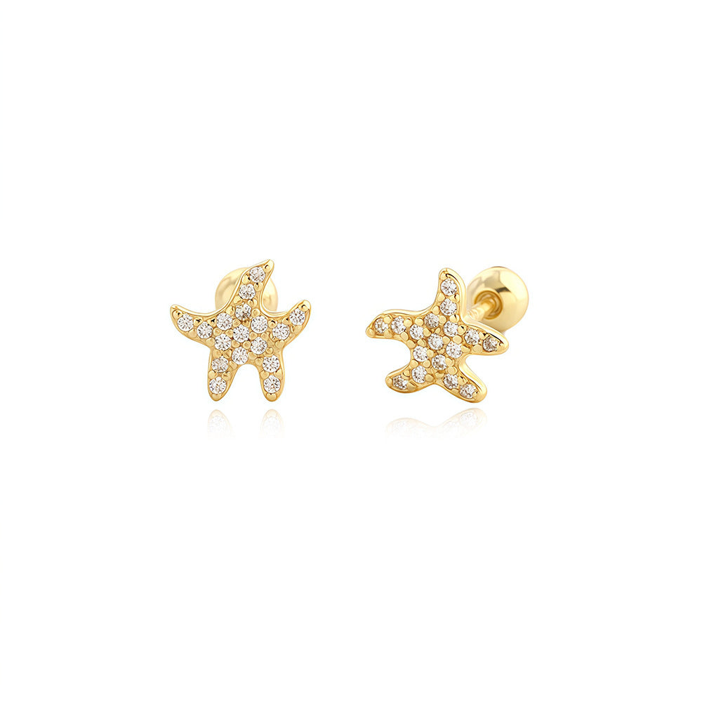 Ocean Themed Starfish Zircon 925 Sterling Silver Stud Earrings
