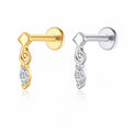 Cubic Zirconia Marquise 925 Sterling Silver With Geometric Top Flat Back Internal Thread Cartilage Piercing Drop Ear Stud Earrings (Single)
