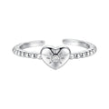 Heart Sunburst Cubic Zirconia 925 Sterling Silver Women Minimalist Beaded Band Open Ring