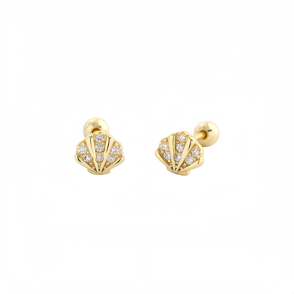 Ocean Inspired Seashell Shaped Cubic Zirconia 925 Sterling Silver Stud Earrings