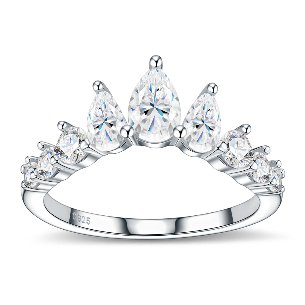 Minimalist Crown Wave Pear Moissanite 925 Sterling Silver Ring