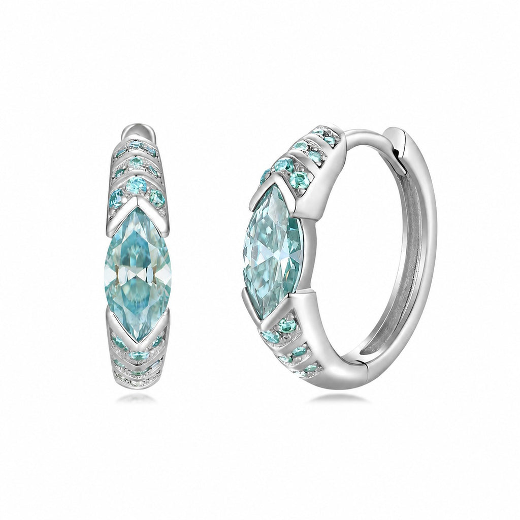 Lake Blue Marquise Moissanite Hoop Earrings In 925 Sterling Silver Geometric Huggie Earrings
