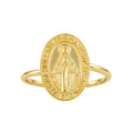 Religious Madonna Portrait Oval Medallion 925 Sterling Silver Vintage Open Band Adjustable Ring
