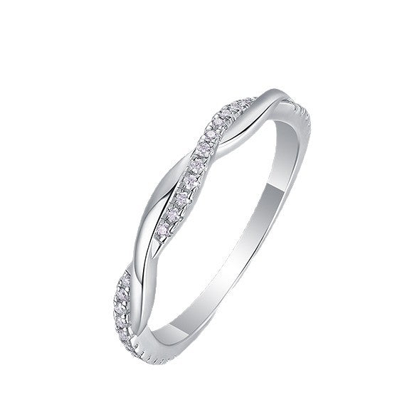 Moissanite Twisted Wave Line 925 Sterling Silver  Minimalist Geometric Pave Band Ring