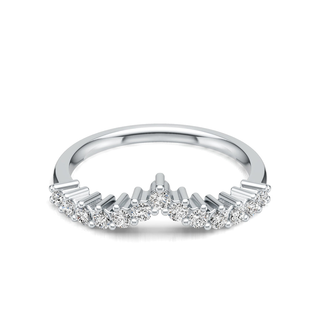 Crown V Shape D Color Moissanite  925 Sterling Silver Ring With 13 Stone Chevron Crown Design Geometric Line Band Ring