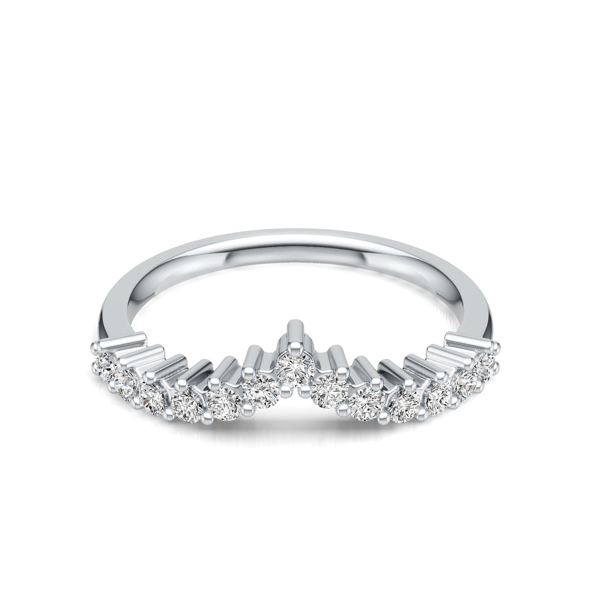 Crown V Shape D Color Moissanite  925 Sterling Silver Ring With 13 Stone Chevron Crown Design Geometric Line Band Ring